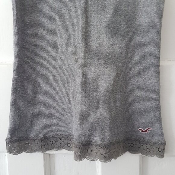 Hollister Similar Elena Gilbert Y2K Lace Detail Ribbed Tank Top Gray Sz XS - Picture 5 of 7